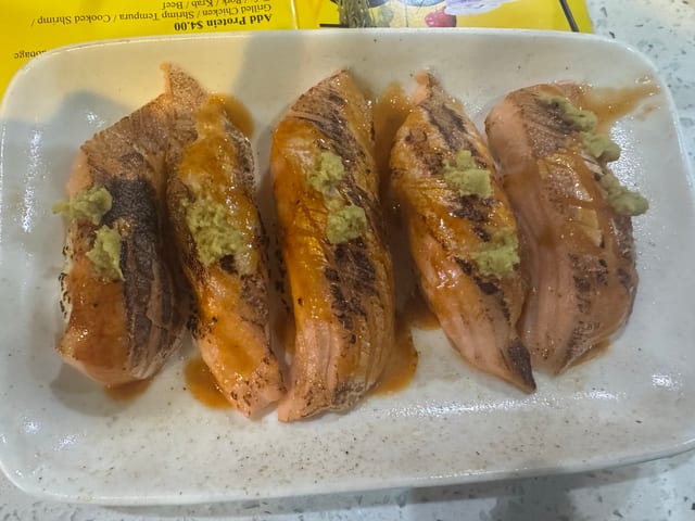 Salmon Sushi With Rice Torched.